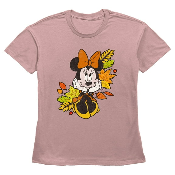 Women's Minnie Mouse Autumn Leaves Portrait Graphic Tee Desert Pink Large