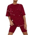 thumbnail image 2 of Sakmal Red Womens Pajama Sets Shorts Pant Elbow-Length Comfy Graphic Loose Fit Ladies Sleepwear for Summer, 2 of 5