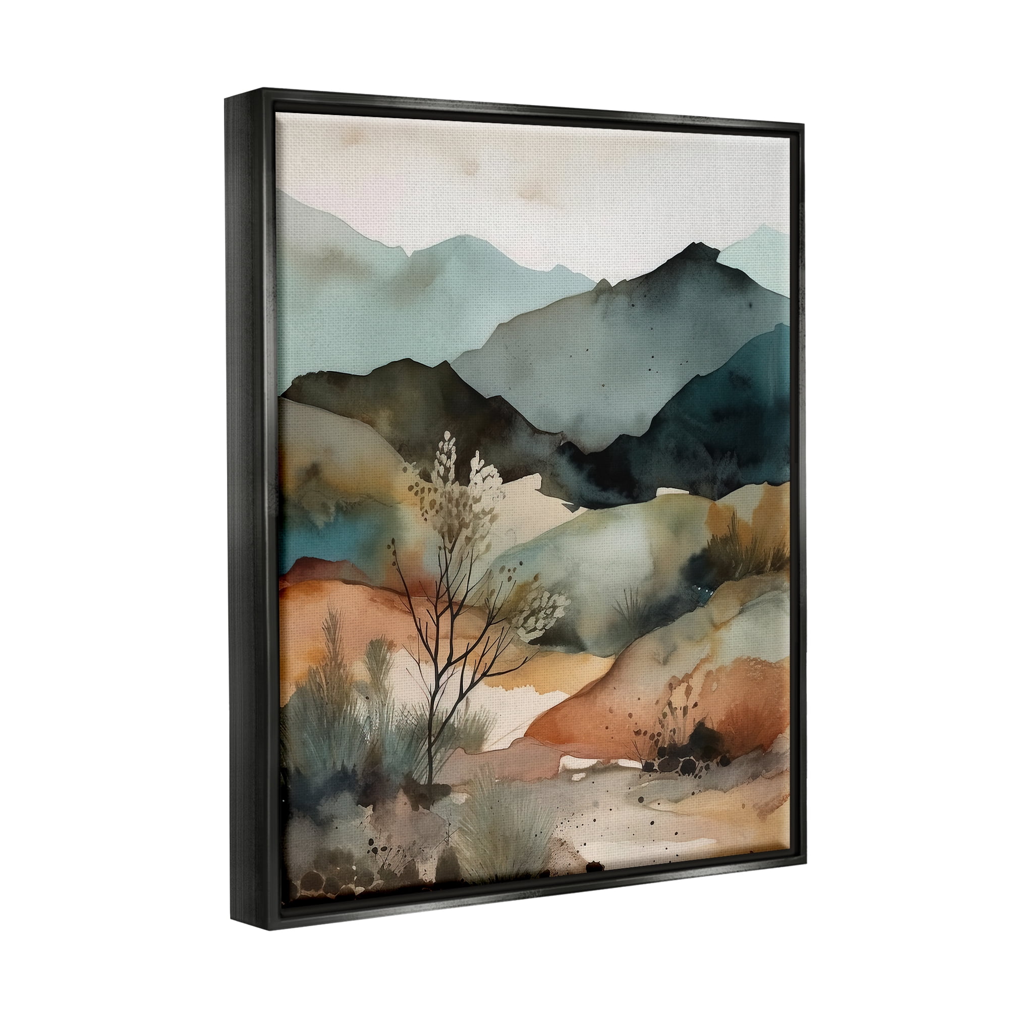 Stupell Industries Mountains Mood Abstract Landscape Painting Black Floater Framed Canvas Art Print Wall Art, 25 x 31