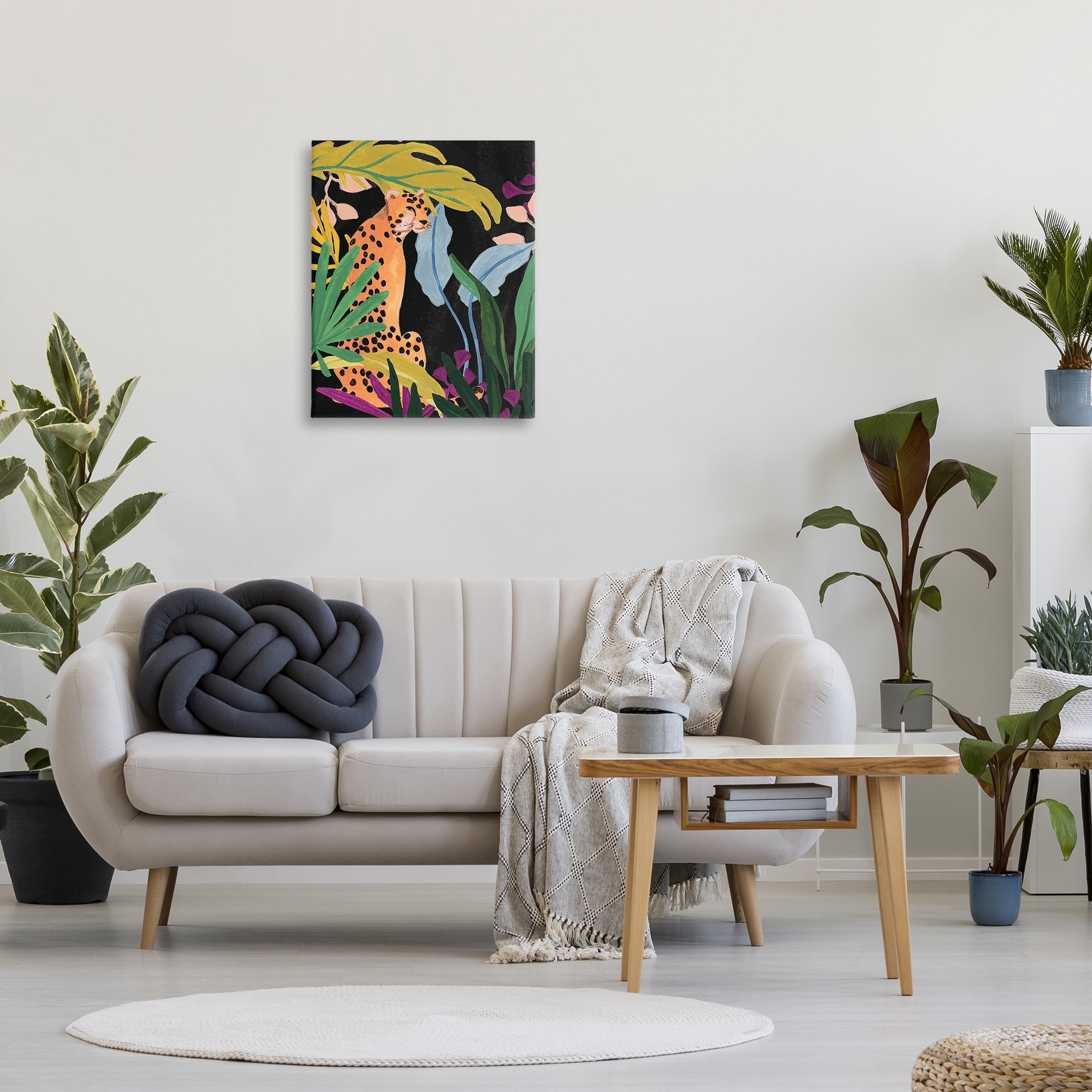 Stupell Industries Jungle Leaves & Cheetah Animals & Insects Painting Gallery Wrapped Canvas Art Print Wall Art, 24 x 30