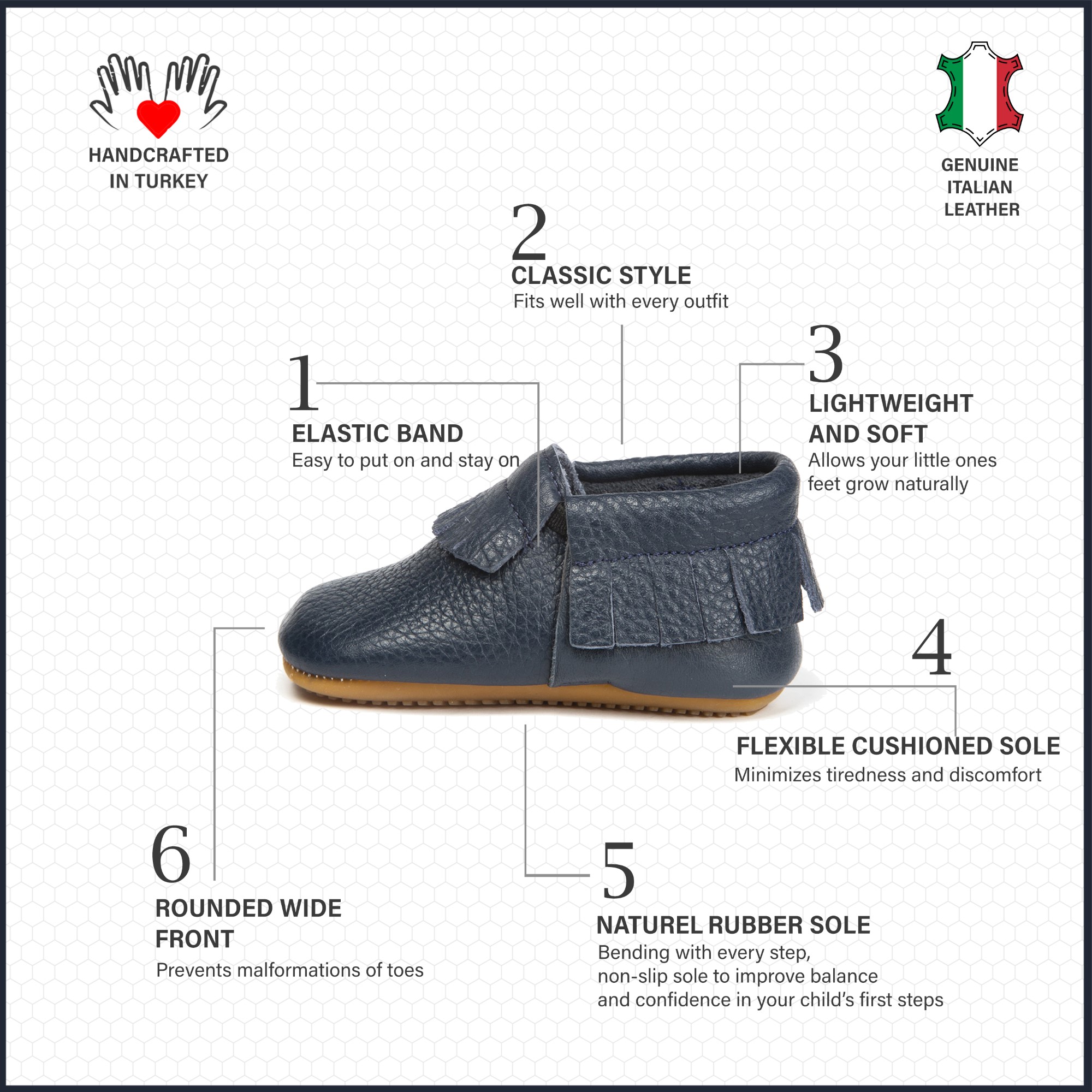 Ella Bonna Leather Baby Moccasins with 
