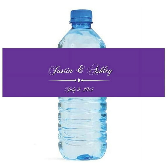 100 Purple Opulence Wedding Anniversary Engagement Party Water Bottle Labels 8"x2"