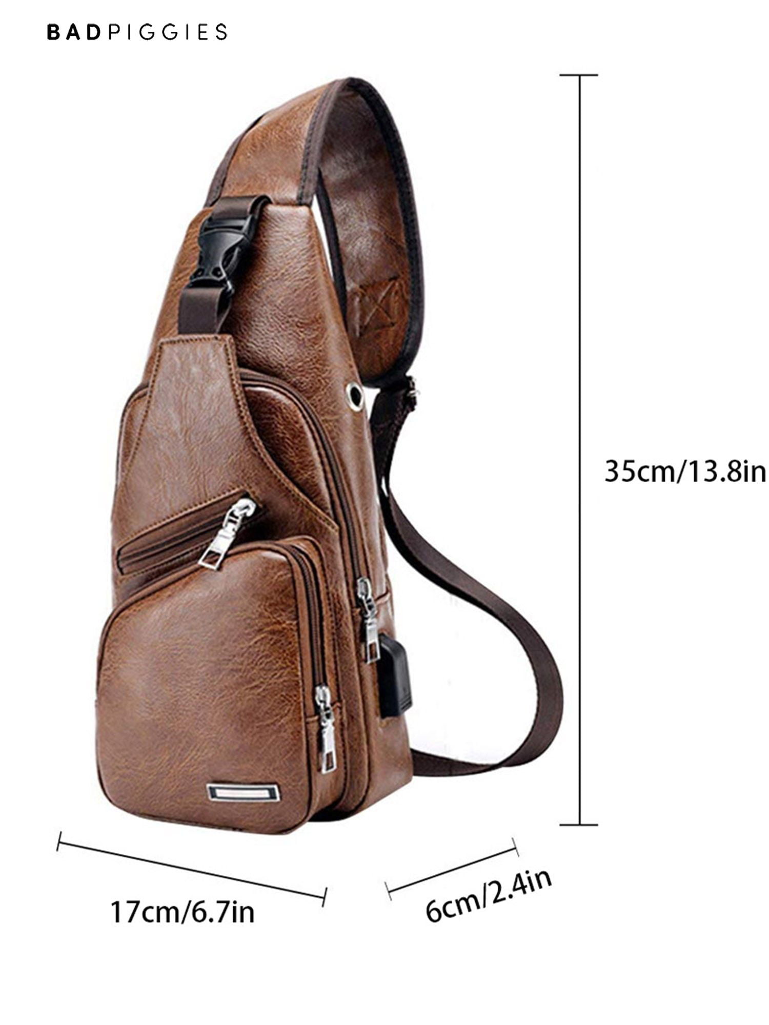 Men Crossbody Bags Messenger Leather Shoulder Bags Chest Bag With Headphone Hole 