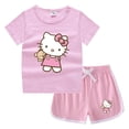 thumbnail image 4 of Hello Kitty-ropa para niños y niñas, Camiseta estampada bonita + Pantalones cortos, sudadera de cuello redondo de algodón puro, traje de camisa Base informal, 4 of 5