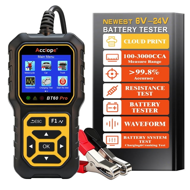 Probador de Baterías para Automóvil Acclope BT60 Pro Analizador Digital 6V/12V/24V