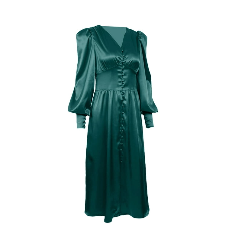 Sunisery Womens Elegant Maxi Dress Deep V-neck Satin One Piece Formal Dress for Wedding Cocktail Evening