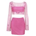thumbnail image 3 of Mini Vestido Corto Conjunto de falda de malla para mujer Perspectiva sexy holgada Ropa de calle para discoteca (Rose Red M) Ygjytge para Mujer Rosa roja T L, 3 of 9