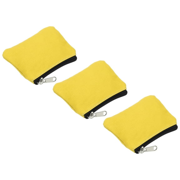 3.5" x 4.7" Coin Purse Pouch, 3 Pack Change Purses Small Organizer Bags with Zipper Canvas for Home, Yellow