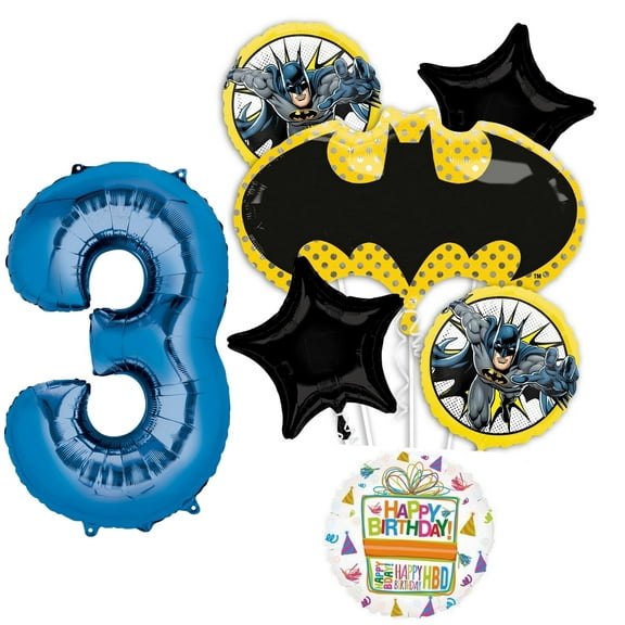 Anagram Batman 3rd Birthday Party Supplies 7pc Balloon Bouquet Decorations