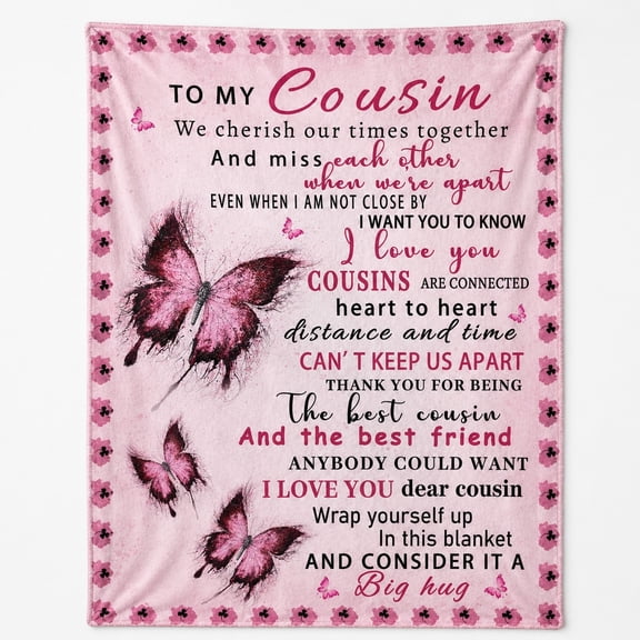 To My Cousin Butterfly Fleece Throw Blanket, Heartfelt Gift for Cousin Women, Birthday, Graduation, Christmas