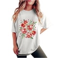 thumbnail image 2 of LEBONYARD Womens Tops Plus Size,Women's Fashion Summer Round Neck Drop Sleeves Leisure Short Sleeve Fruit Printing Tops White S, 2 of 7