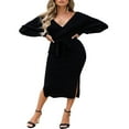 thumbnail image 2 of CNKOO Robes Élégantes pour Femmes Col en V Manches Chauve-Souris Dos Nu Fendu Robe Maxi avec Ceinture, 2 of 5