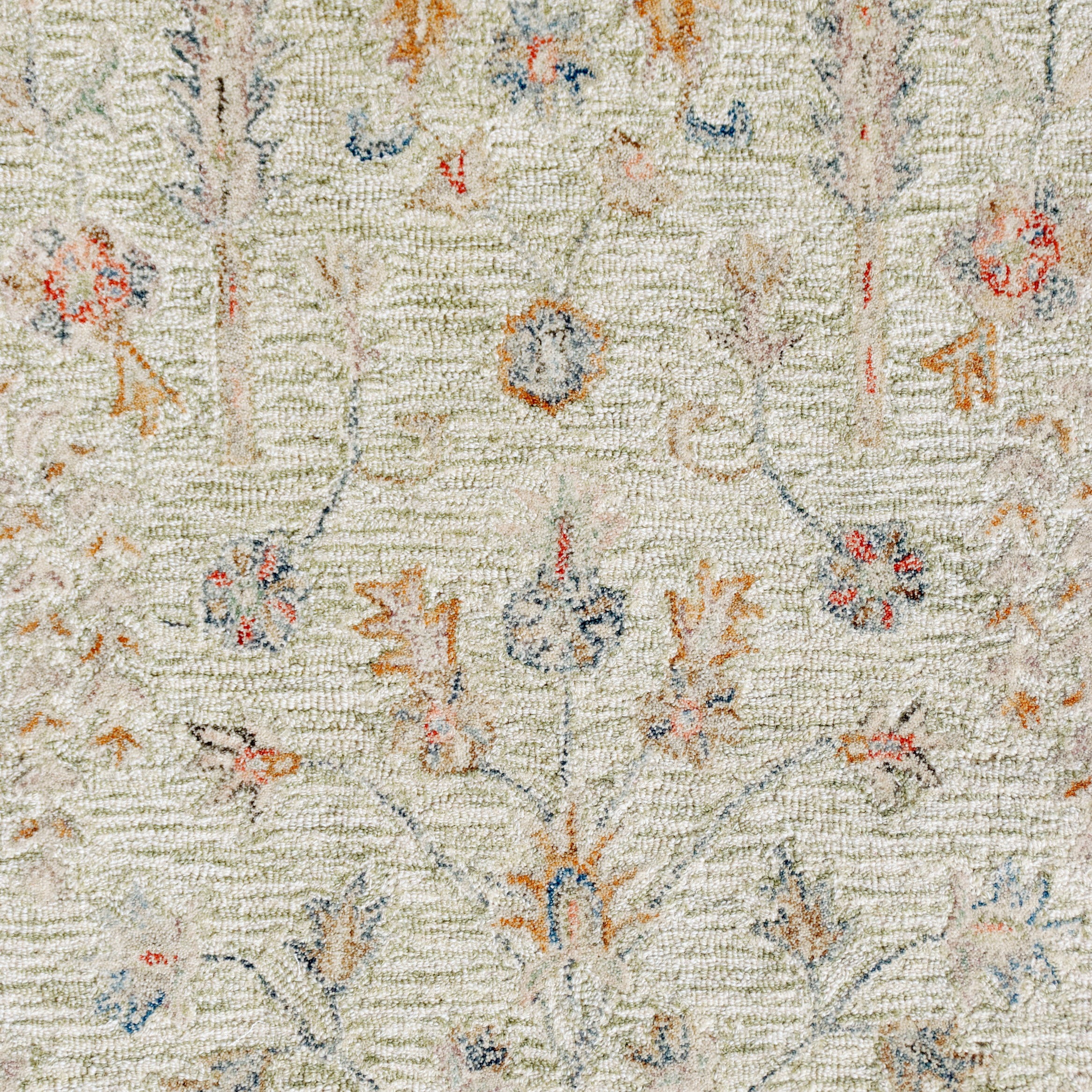 LR Home Viane Blythe Green/Taupe Vintage Floral Wool Round Rug, 8'6" Round