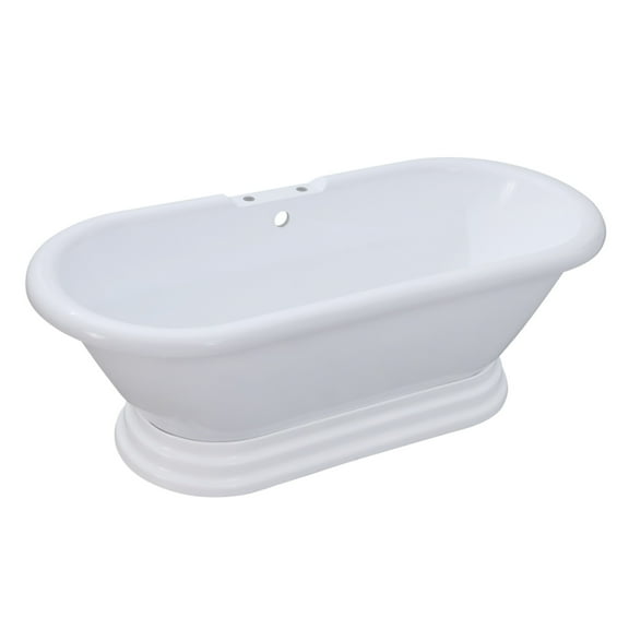 Aqua Eden VT7PE672824PBA 67-Inch Acrylic Oval Double Ended Pedestal Tub (7-Inch Faucet Drillings) in Glossy White