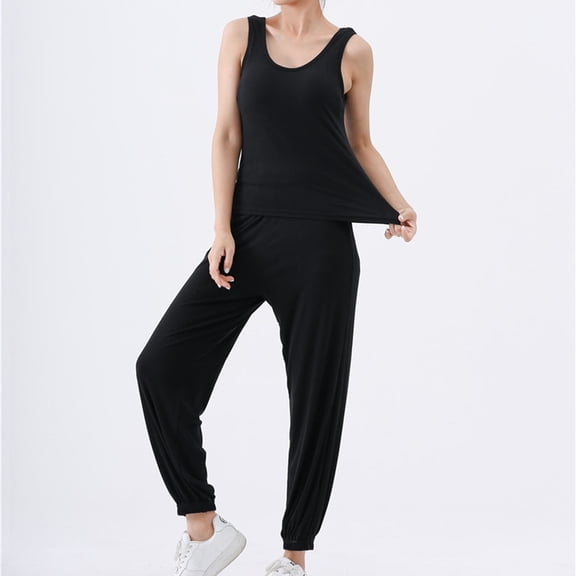 Wensltd Ribbed Pajama Set Women Lightweight Sports Camisole Lantern Pants Nightwear Outfits