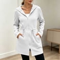 thumbnail image 4 of Womens Zip up Long Hoodie - Lightweight Soft Fleece Front Zipper Hooded Jackets with Side Pockets Tie Waist Loose Casual Long Sleeve Winter Coats White XXL, 4 of 7