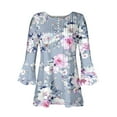 thumbnail image 4 of hxobax Floral 3/4 Sleeves Blouses for Womens Summer Tops V Neck Button Down Shirts Pleated Tunic Top, 4 of 5