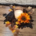 thumbnail image 4 of Fall Maple Leaf Candle Ring Wreath, 12.6 in Artificial Sunflower Candle Holder Decor for Halloween Thanksgiving Harvest Table Centerpiece, 4 of 5