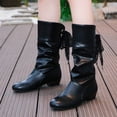 thumbnail image 4 of CYRBOKO Slouch Boots for Women, Low Heel Side-zip Knee High Casual Women's Shoes Black Size 6, 4 of 6