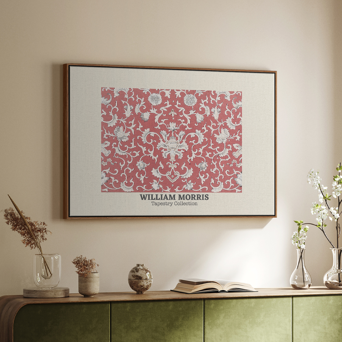 Vintage Abstract Print-LI Framed in Walnut Wood Gallery Wrapped Canvas 25 in. x 37 in.