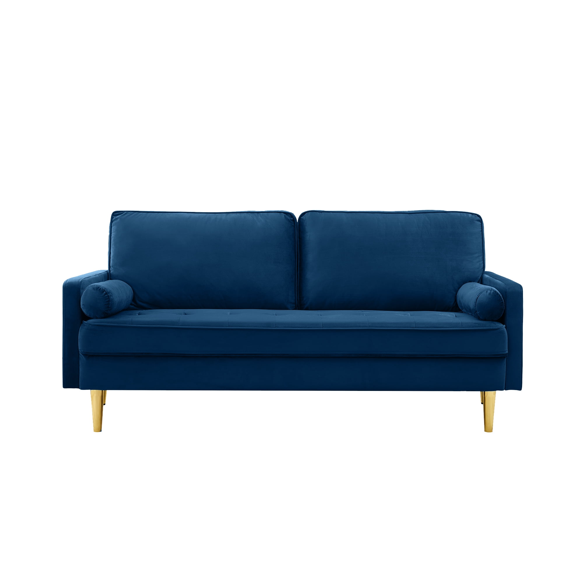 65" Velvet Upholstered Small Loveseat Couch, 2 Seater Sofa with Pine Wood Frame, Comfortable Loveseat with High-Density Sponge for Living Room, Navy