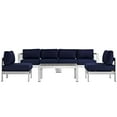 thumbnail image 2 of Modway Shore 5 Piece Outdoor Patio Aluminum Sectional Sofa Set in Silver Navy, 2 of 6