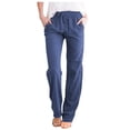 thumbnail image 4 of Work Pants Women Elastic Waist High Waisted Wide Leg Solid Color Drawstring Straight Leg Long With Pockets Trousers Dressy Casual Blue M, 4 of 4