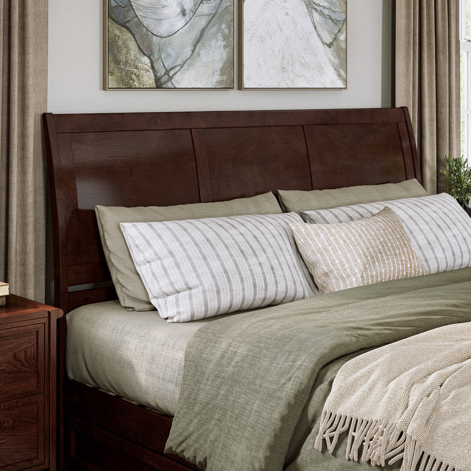 AFI Portland King Sleigh Solid Wood Panel Headboard with Attachable Charger, Walnut