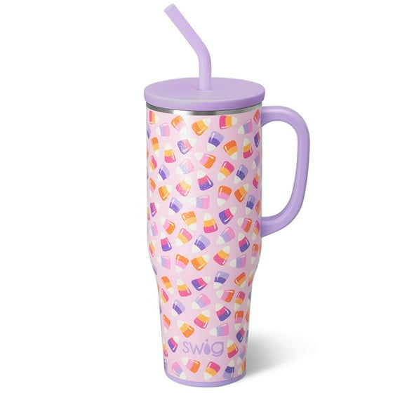 Mega taza Swig Life de 40 oz, vaso de Halloween de 40 oz con asa y pajita, vasos aislantes extragrandes, taza de viaje apta para portavasos (caramelos)
