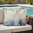 thumbnail image 5 of 2 Pack Outdoor Waterproof Throw Pillows, Green Eucalyptus Leaves Blue Hydrangea Flower Decorative Square Pillow Case Patio Pillows for Chair Couch Sofa 18x18in, 5 of 9