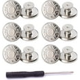 thumbnail image 1 of 12 Sets Silver Jeans Buttons Replacement 17mm No Sewing Metal Button Repair Kit Nailess Removable Jean Buttons Replacement Combo Thread Rivets and Screwdrivers, 1 of 7