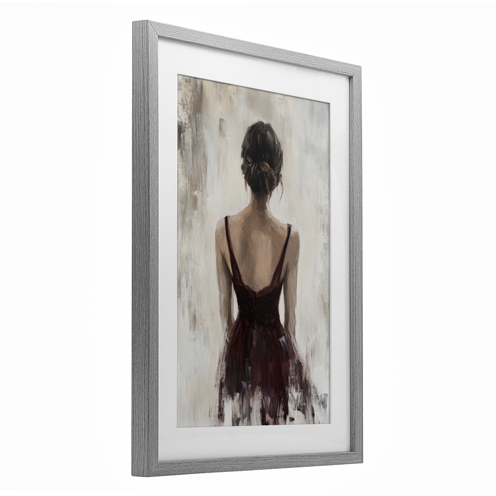 Stupell Industries Portrait of Woman in Burgundy Gray Framed Print Under Glass, design by Petal Prints Design