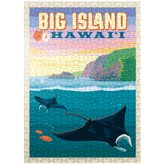 MyPuzzle - Hawaii: Big Island (Manta Rays), Vintage Poster - Premium 500 Piece Jigsaw Puzzle for Adults