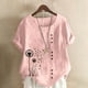 thumbnail image 2 of Vestidos Casuales Para Mujer, Blusas De Mujer De Moda Blusa informal de lino con botones y manga corta estampada para mujer, 2 of 4