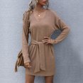 thumbnail image 2 of Vestido De Suéter De Punto, Vestido De Suéter De Mujer De Otoño Con Cuello En V De Color Puro, Cintura De Corbata De Manga Larga Para El Día A Día ANGGREK Otros, 2 of 7