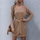 thumbnail image 1 of Vestido de suéter de punto para mujer Nikou con lazo en la cintura y Cuello en V, 1 of 7