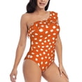 thumbnail image 3 of Gukieu Dots On Orange Background Print One-shoulder Ruffled One-piece Swimsuit with Removable Chest Pads and Tummy-control Swimsuit for Women-Large, 3 of 6