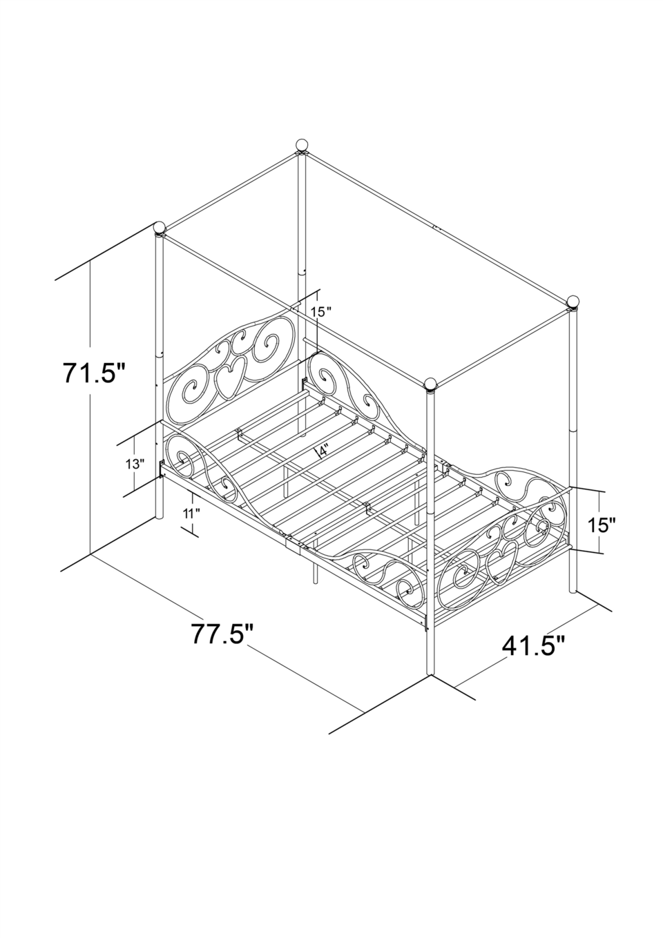 DHP Metal Canopy Bed, Multiple Sizes, Multiple Colors