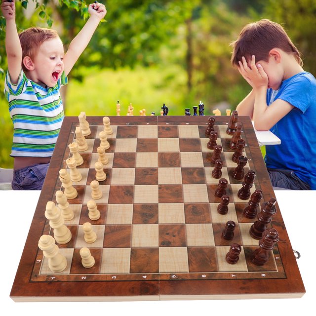 Wooden Chess Set, Sturdy 3 in 1 Wooden Chess Checkers Set for Kids