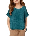 thumbnail image 3 of CCRFTGI Cute Tops for Child Girls Linen Size 10-12 Short Sleeve Oversized Boho Crew Neck Summer Soft Tunic Blouses Beach Loose Comfy Girls Clothes T-Shirt Dark Green 5-6 Years, 3 of 4