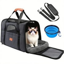 Kisportee Cat Carrier, Large Pet Bag for Medium Cats and Dogs Puppies Up to 20LBs, Soft Sided Pet Travel Carrier with Mat, Foldable Bowl, Airline Approved Collapsible Puppy Carrier - Dark Gray