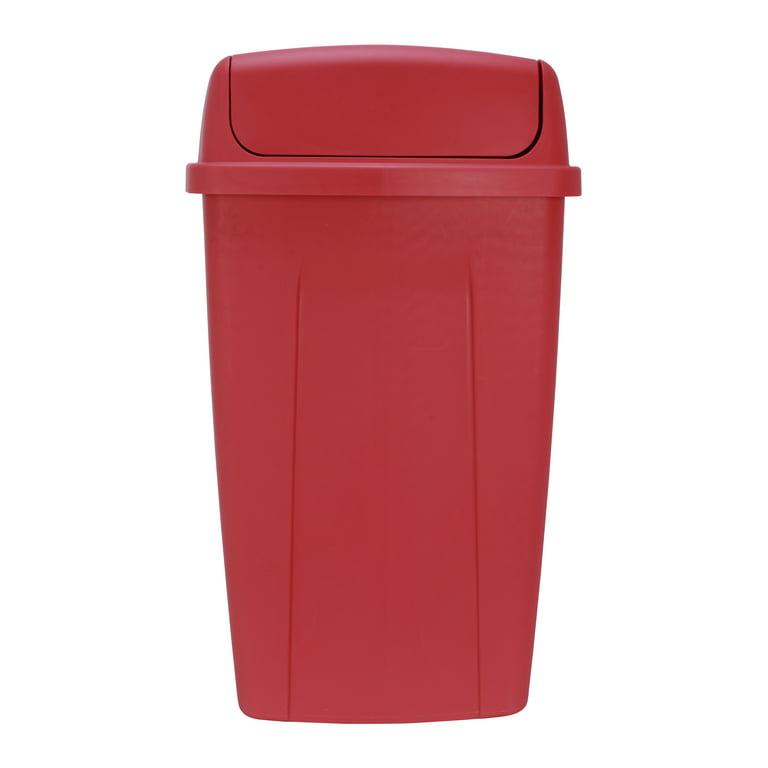 Mainstays 13 Gallon Trash Can, Plastic Swing Top Kitchen Trash Can, Red 