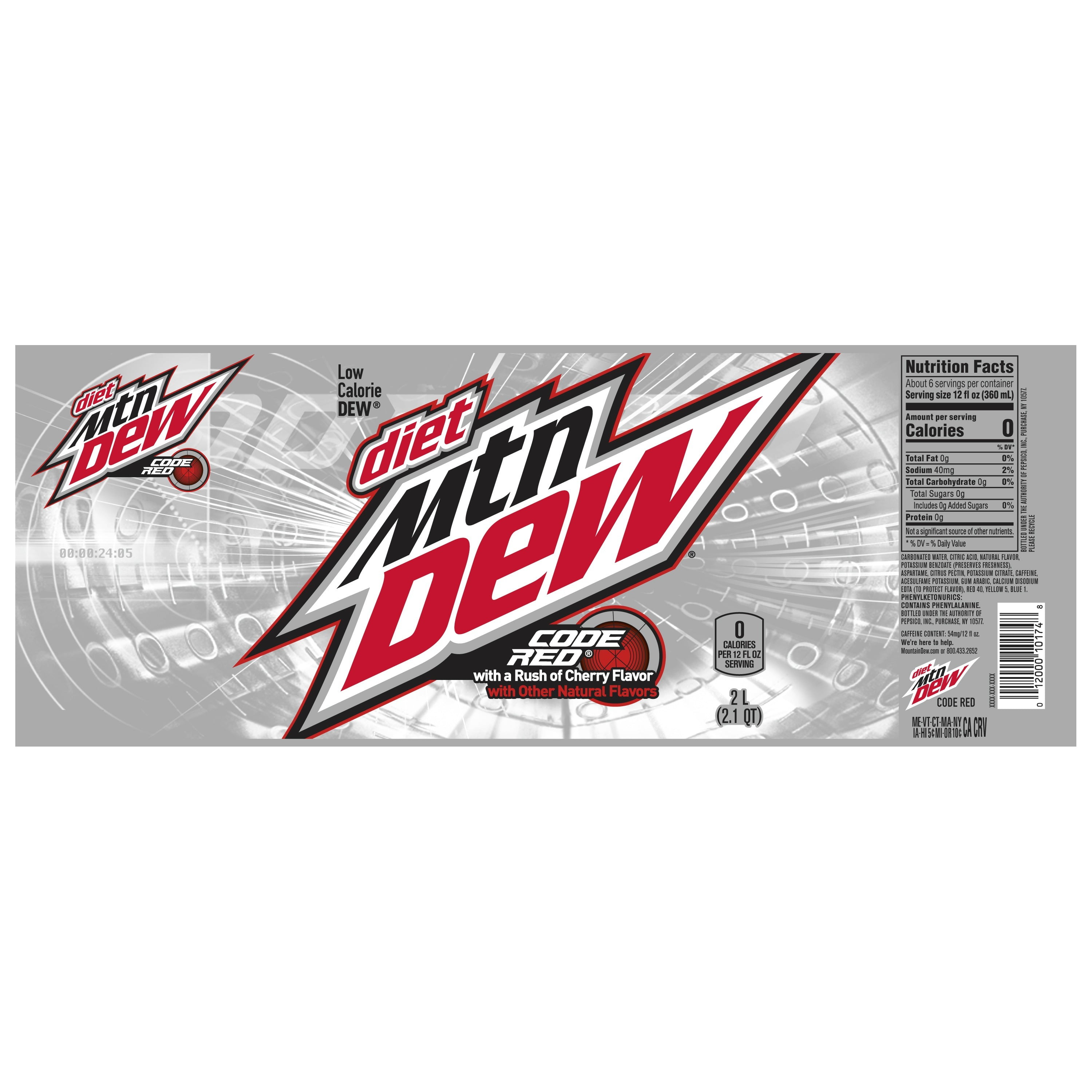 Diet Mountain Dew Code Red 2 L Bottle Walmart Com