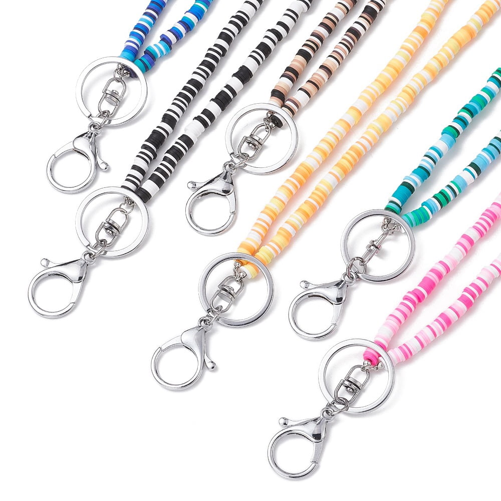 Handmade Polymer Clay ID Card Neck Strap Card Holder Badge Holder Lanyard with Iron Alloy Lobster Claw Clasp Keychain Mixed Color 500x6mm