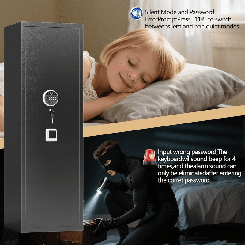 16-17 Gun Safe, 57'' Fireproof Safe, 0.1s Fingerprint Unlock Gun Safe for Rifles and Pistols, Quick Access Rifle Safe with Removable Gun Racks and Pistol Pockets, Black