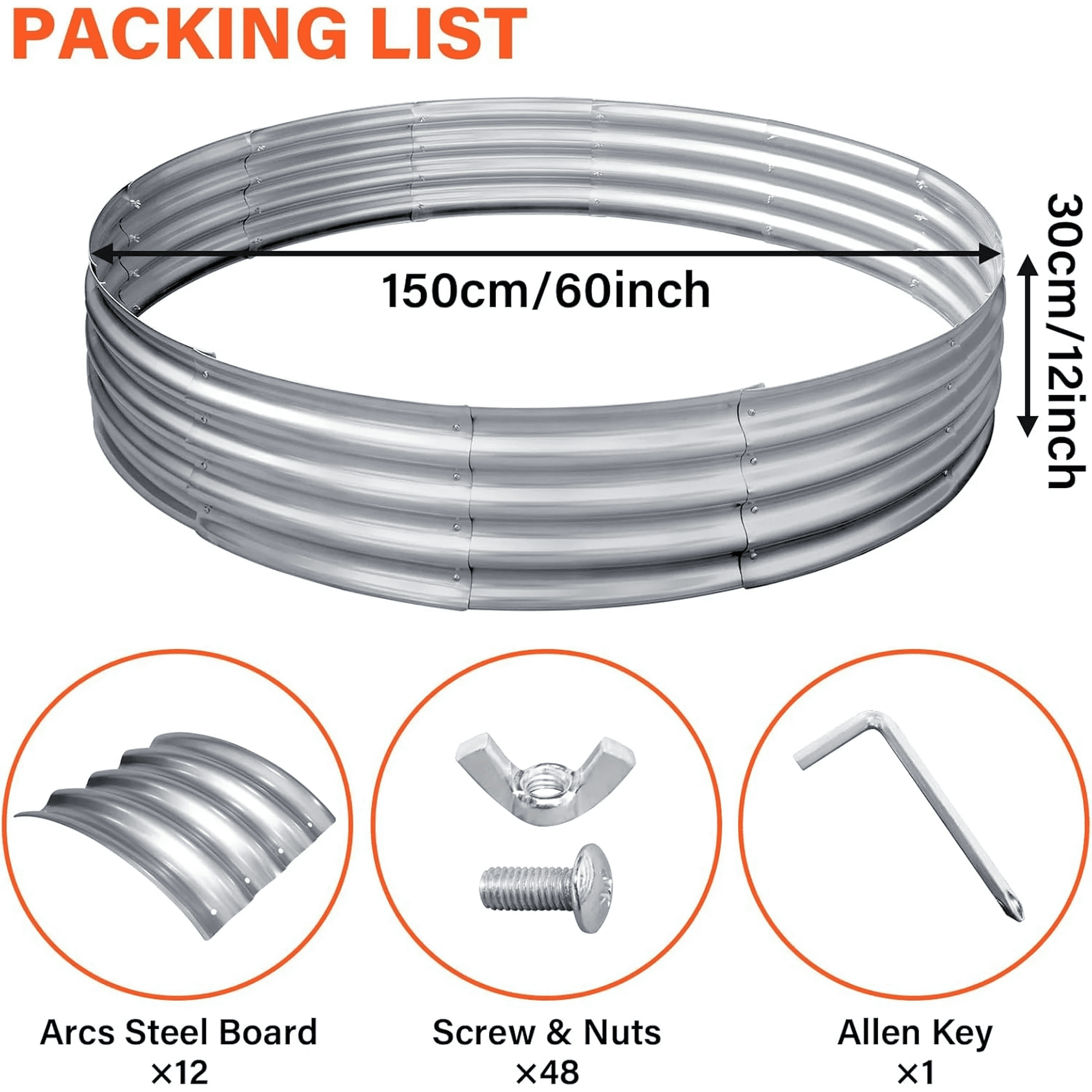 5FT Diameter Camp Fire Ring Pit, Large Round Galvanized Steel Fire Pit, Heavy Duty Steel Fire Pit Silver for Backyard, Camping, Bonfire (5x5x1FT)
