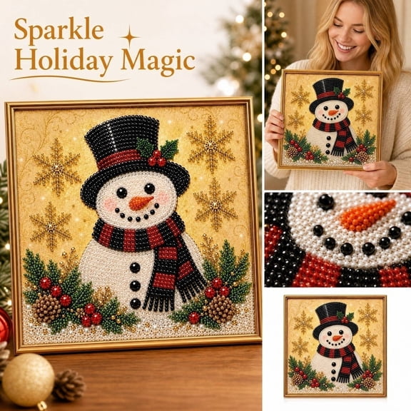 Christmas Pearl Diamond Art Kit, DIY Framed Painting Craft Set for Holiday Decor, Round Diamond Artwork, Creative Seasonal Home Decoration Gift, 1PC