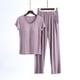 thumbnail image 3 of Gibobby Pijamas mujer calientitas Mujeres con almohadillas en el pecho Sujetador Camiseta de manga corta Top 9 Pantalones Verano Delgado de ropa para el Conjunto(Morado,G), 3 of 4