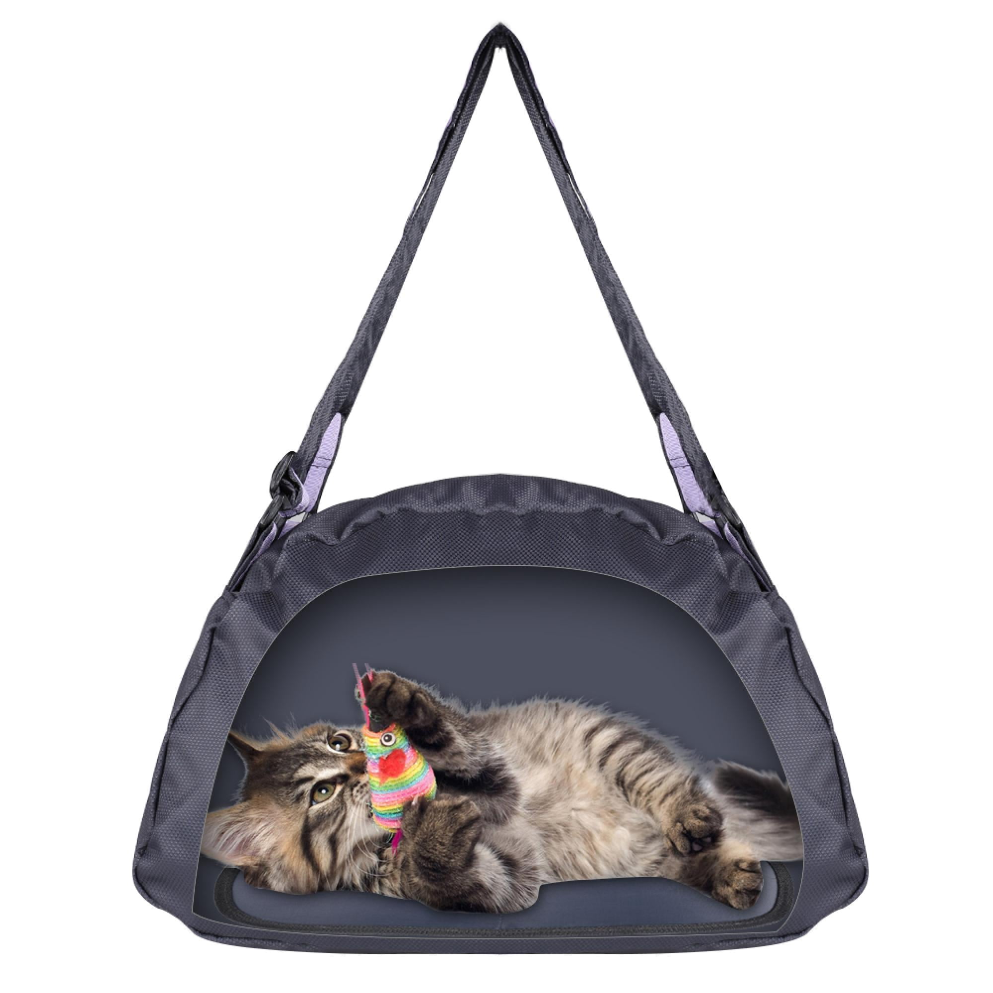 Foldable Soft Pet Carrier for Small Dogs & Cats – Lightweight Airline-Approved Travel Bag with Mesh Ventilation & Shoulder Strap – For Puppies, Kittens, Rabbits – Black Purple