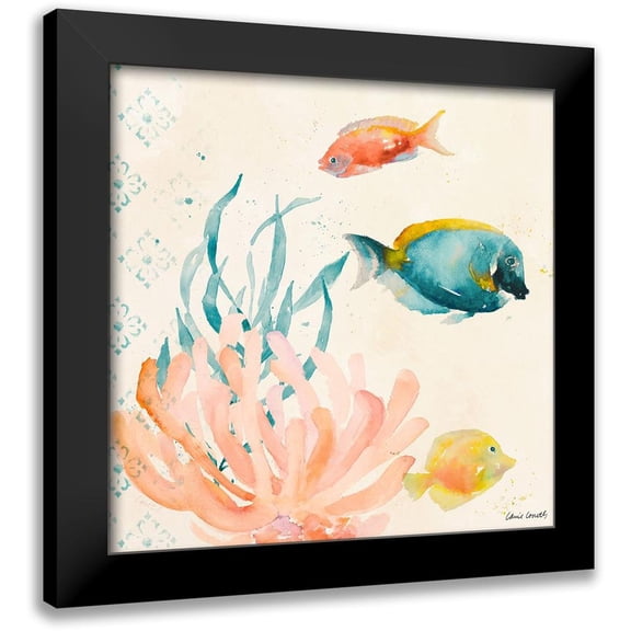 Loreth, Lanie 12x12 Black Modern Framed Museum Art Print Titled - Tropical Teal Coral Medley II